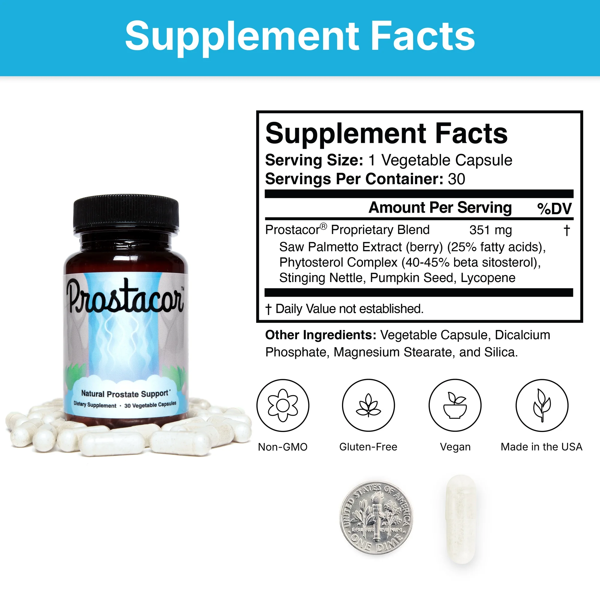 Prostacor Natural Prostate Support Supplement | Non-GMO, Vegan, Gluten-Free